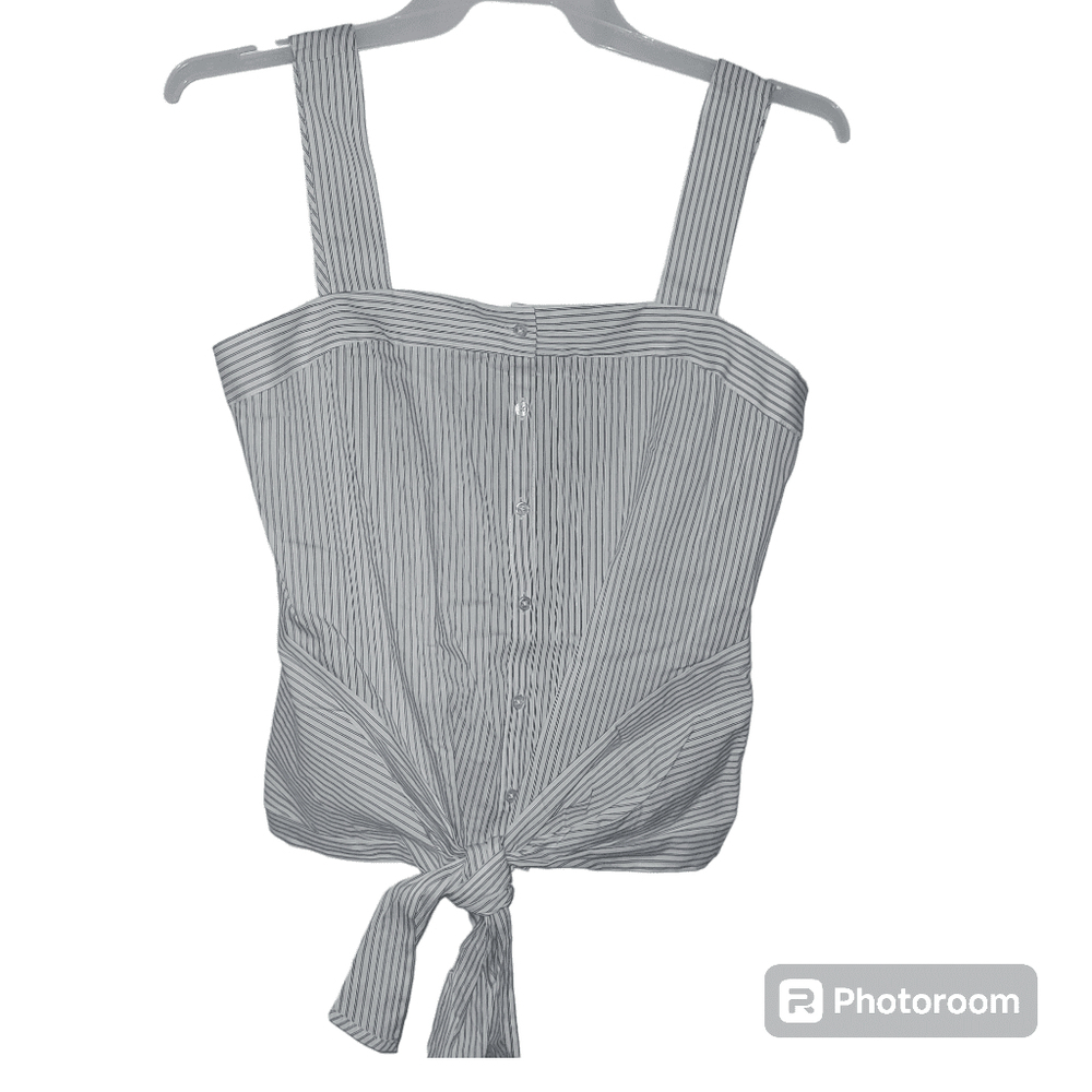 Women's Express White and Blue Striped Button Up Crop Top Size M - Picture 2 of 9